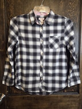 Girl's 'Cat & Jack' Black & White Plaid Button-Up Cotton Flannel Shirt